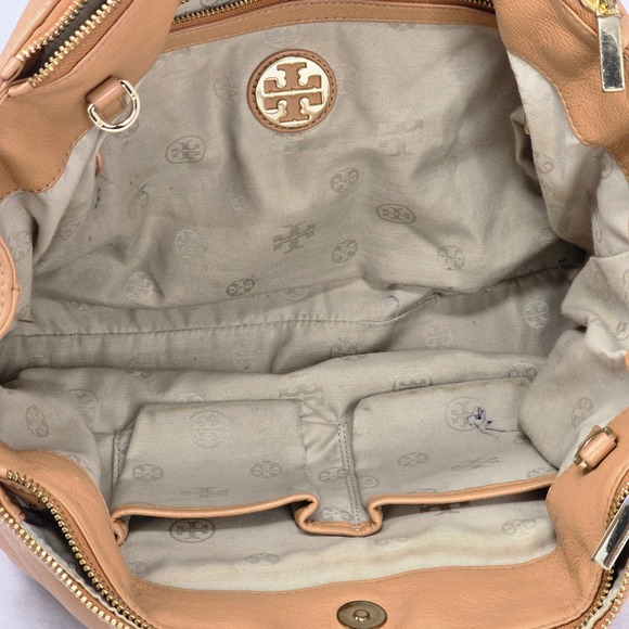 Tory Burch Amanda Double Zip Tote Bag Aged Vachetta Tan Satchel Handbag READ - Picture 11 of 16